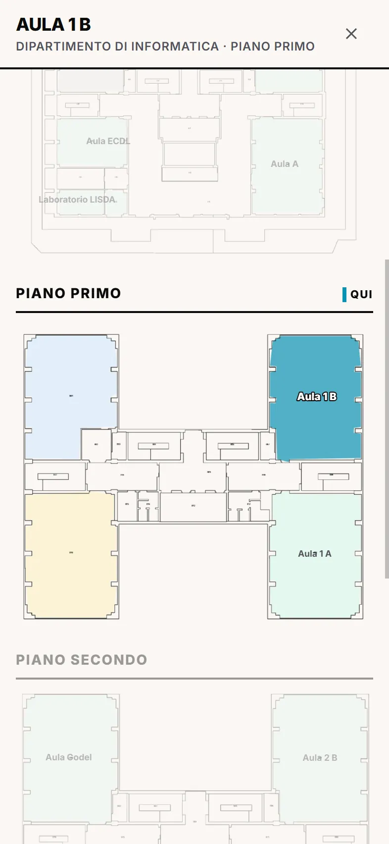 La mappa del piano con l'aula evidenziata.